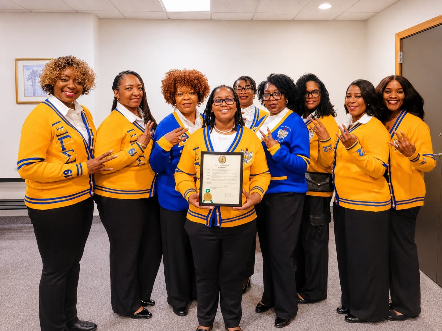 Xi Gamma Sigma sorors holding chapter proclamation
