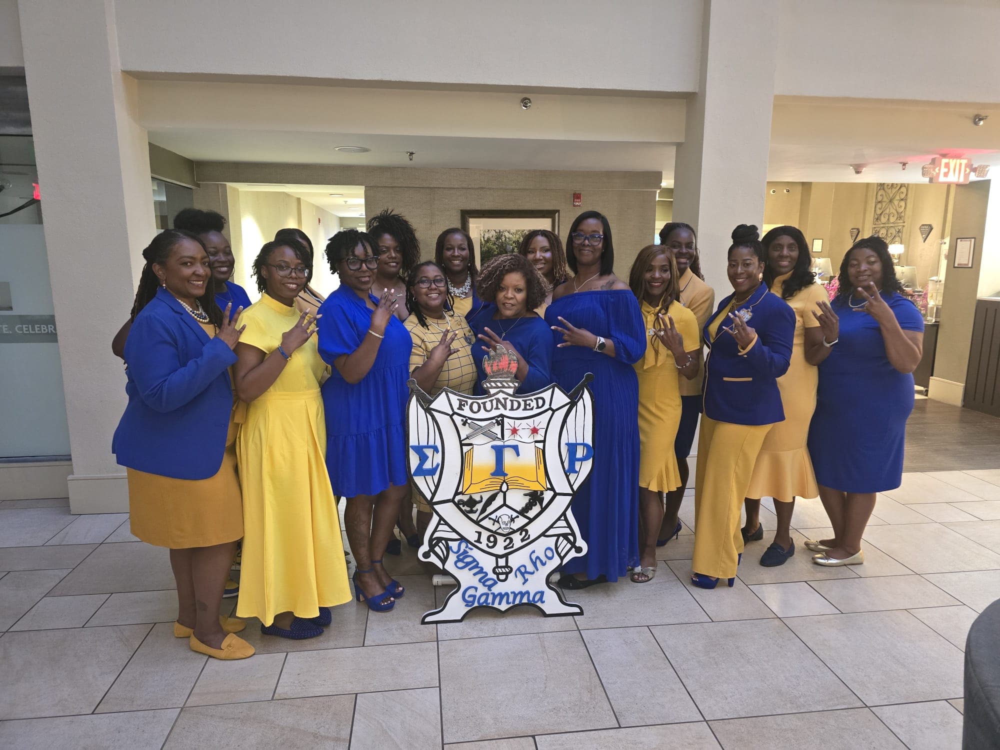 Xi Gamma Sigma sorors with Sigma Gamma Rho crest